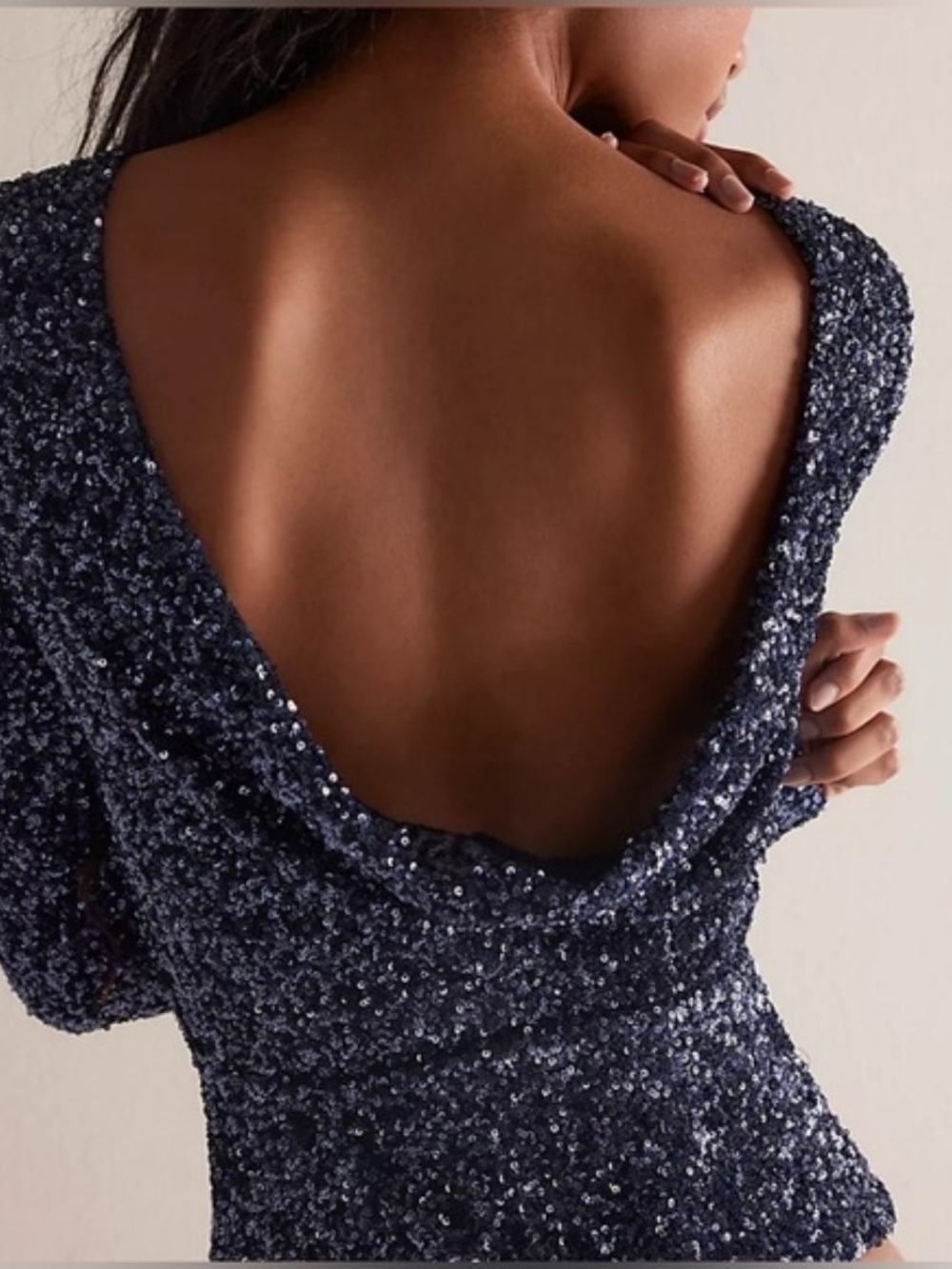 NWT Free People Unapologetic Sequin Long Sleeve Top Deep Open Back Royal Blue S